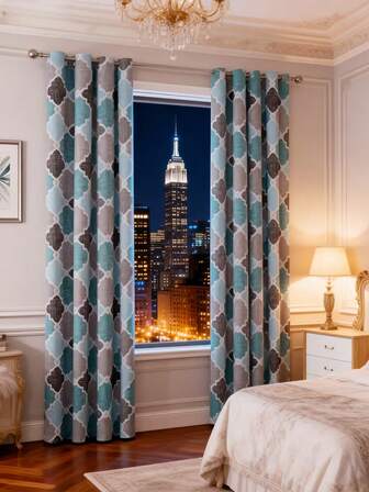 2pcs Minimalist Luxury Diamond Pattern Curtains - Diamond Print Pattern, 100% Polyester Light Filtering Top Grommet Curtains, Suitable For Living Room And Bedroom, Hand Wash Only, No Rods Included, Christmas Curtains For Living Room, Holiday Decor, Luxurious Feel, Decorative Print Curtains