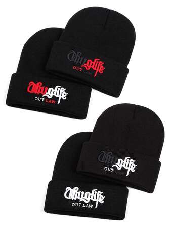 2025 New Personalized Fashion Knitted Hat Riot Embroidery Color Blocked Bean Hat Street Creative Hip Hop Hat Outdoor Daily Commuting Decorative Hat Autumn And Winter Leisure Sports Windproof Warm Hat Unisex Borderless Hat