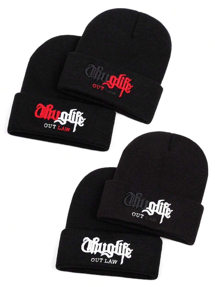 2025 Noua pălărie personalizată tricotată la modă Riot brodat culoare blocată pălărie de fasole stradă creativă hip hop pălărie în aer liber zilnic naveta pălărie decorativă toamna și iarna sport de agrement rezistent la vânt pălărie caldă unisex fără margini pălărie bărbați cap de iarnă