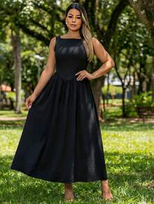 Elegance Long Dress Lightweight Fabric Sizes S, M, L Simple Ruched, Wedding, Outings, Party - Black - View 5