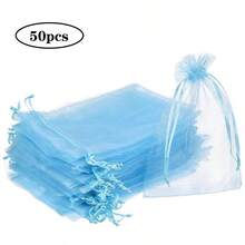 Transparent Drawstring Organza Jewelry Storage Bag, Wedding Party Christmas Gift Bag (Light Blue) - Blue - View 12
