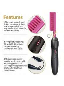 Plancha de pelo eléctrica calefactada 2 en 1 para alisar y rizar, plancha de pelo con cepillo alisador para cabello húmedo y seco, herramienta de peinado - Tipo de Enchufe A USA (110-127V) - Ver 4