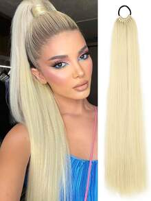 16"/26" Ponytail Wig, Multi-Functional Elastic Band, Available In Coffee Brown, Light Brown, Wine Red, Golden, Heat-Resistant, Women's Long Straight DIY Wrapped Ponytail, Soft & Natural Synthetic Ponytail - Multicolor - View 16