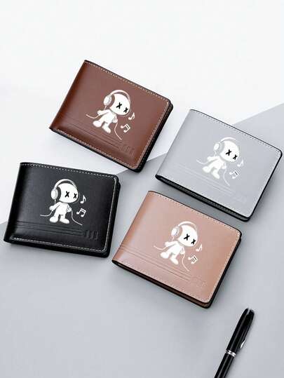 音乐家肖像印花人造革钱包，双折设计，带信用卡槽和零钱袋，按扣闭合，完美的节日礼物，日常携带配件，现代钱包设计，外观光滑。
