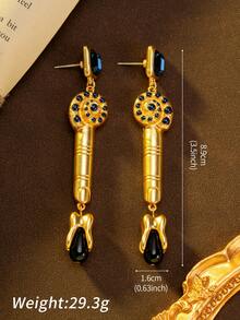 1 Pair Of Vintage Geometric Rhinestones Inlaid With Swirls, Finger Teeth Shaped Gold, Fashionable And Unique Earrings Suitable For Women's Daily Wear, Gifts, Dance Accessories