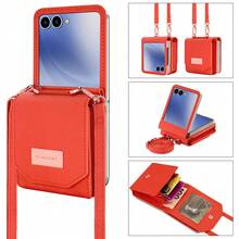 VIETAO 带挂绳的仿皮钱包式手机壳，带卡槽，兼容三星 Galaxy Z Flip 3 5G、4、5、6、7 - 橘色 - 查看 1