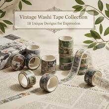 Washi Tape Set, 18 Rolls Washi Stickers, Assorted Sizes, Junk Journal Scrapbook Tape, Bullet Journaling Scrapbooking Supplies, Planner Sticker DCor Floral - Newspaper - View 2