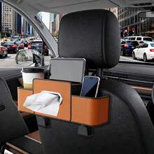 Car Back Seat Organizer with Tissue Box and Hooks Multifunctional Car Organizer for Phone Drink Handbag and Snacks Durable Seat Back Storage Box Beige - Beis - Ver 6