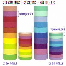 60 Rolls Washi Tape Set - 15mm Colored Masking Tape, Decorative Tape Bullet Journaling, Scrapbooking, Arts Crafts, Holiday Decoration - 40 Rolls Rainbow Color 15mm and 7.5mm Wide - View 2
