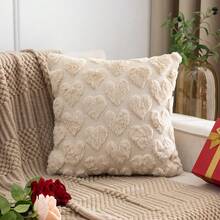 1pc Quilted Plush Heart Shaped Throw Pillow Cover, Suitable For Living Room, Bedroom, All Seasons, Valentine's Day Style - Beige - View 6
