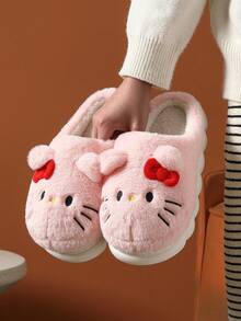 SANRIO Hello Kitty 拖鞋，休闲可爱毛绒猫咪家居鞋，女士圆头半包粉色 Hello Kitty 拖鞋，配红色蝴蝶结和 3D 猫耳朵，女士冬季拖鞋，女士冬季家居鞋，粉色 Hello Kitty 拖鞋，正版 Hello Kitty 系列 - 粉色 - 查看 5