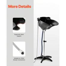 Portable Shampoo Bowl, Deep Shampoo Sink With Adjustable Height & Angle, Includes Drain Hose, Shower Head, Lightweight Hair Wash Basin For Barber Salon Spa Center & Home Use, Black - Có vòi sen, không có xô - Xem 5