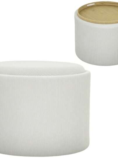 HOMCOM Storage Ottoman With Lid, Round Footrest, Tufted Ottoman, Corduroy-Look Coffee Table, 56 X 56 X 42 Cm, Cream White