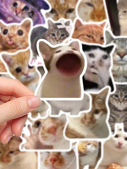 100张趣味猫咪乙烯基贴纸，创意DIY防水贴纸，适用于马克杯、冰箱、书籍、行李箱、桌子、头盔、滑板、相机、吉他、笔记本电脑等。