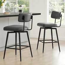 Watson & Whitely - Juego de 2 sillas giratorias con Altura de mostrador, tapizadas en Tela sintética, Estilo Moderno, Color Gris, 27.5 Pulgadas con Respaldo y Marco de Hierro Negro Mate(Gris) - Multicolor - Ver 2