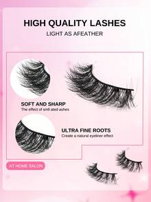 ARTSTAR 1 Pair 3D Mink Lashes Cat Eyelashes Fluffy Wispy Volume Lashes Natural Feathery Effect Lightweight Flexible Band Fake Lashes - Black - View 3