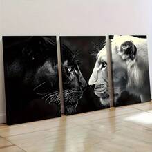 3pcs Unframed Canvas Painting And Posters, Animal Lion Art, Home Decor, Wall Art, Room Decor, Oliday Gift, Living Room, Bedroom, Dining Room, Office Decoration Picture, 2D Flat, Perfect For Room Decor - Multicolor - View 1
