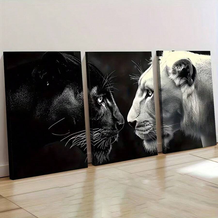 3pcs Unframed Canvas Painting And Posters, Animal Lion Art, Home Decor, Wall Art, Room Decor, Oliday Gift, Living Room, Bedroom, Dining Room, Office Decoration Picture, 2D Flat, Perfect For Room Decor - Multicolor - View 1