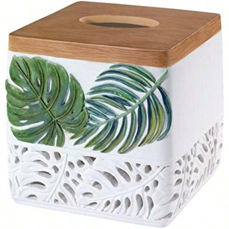 Avanti Linens - Toalla de Punta de los Dedos, Toalla de algodón Suave y Absorbente (Viva Palm Collection)(Tissue Box Cover Verde) - Multicolor - Ver 1