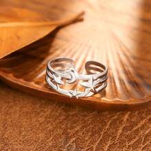 Pentagram Titanium Steel Ring Adjustable Star Moon Stainless Steel Ring Simple Open Index Finger Ring - J884-B [Màu thép] Một mảnh - Xem 8