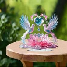 2D Flat Crystal Bird Pair, With Heart-Shaped Lotus Pattern Inside - 2D Acrylic Desktop Decor With Clip Stand, Suitable For Home, Cafe And Outdoor Decoration, Ideal Gift For Valentine's Day, Halloween, Anniversary, New Year, Christmas, Easter And Spring. High-Quality Craftsmanship Makes It A Unique Creative Gift. - Multicolor - View 4