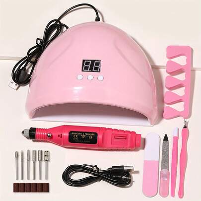 Manicure Tool Kit, Manicure Salon Set, UV Nail Lamp, Gel Nail Polish Glue Dryer, Electric Nail Drill, Low Noise Gel Remover, Electric Nail Drill Bits, Nail Drill Sanding Bands, Cuticle Pusher, Cuticle Nipper, Nail File, Finger Separator, Nail & Foot Care Set - Salon-Grade Home Use Perfect Choice, Essential Tools For Nail Art Enthusiasts, Perfect Manicure Gift. Nails