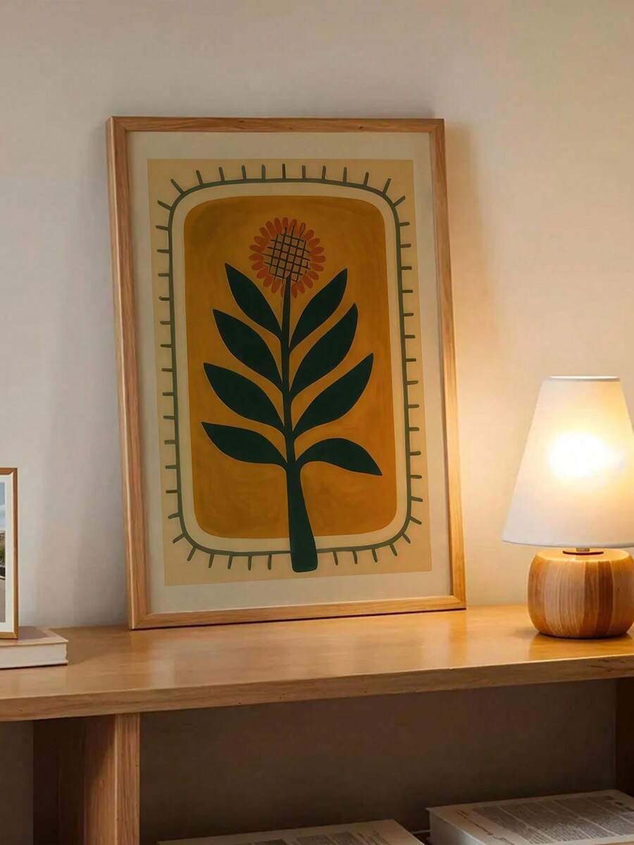 1pc Floral Wall Art Poster, Sunflower Painting, Plant Print Art, Vintage Wall Decor, Elegant Wall Hanging, Bedroom Wall Decoration, Girls Room Decor, Frameless - Beige - View 1