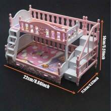 1:12 Doll House Bunk Bed (Pink Princess With Stairs) | 1:12 Scale Fits Most Doll Houses + Pink Princess Style Bunk Bed With Stairs (Functional & Decorative) + Multiple Sets Available (Diverse Options) + 6.3 Inch Dolls Perfectly Matched, Mini Scene DIY/Birthday/Holiday Gift, Suitable For Doll House Fans/DIY Players/Princess Gift Seekers, Interactive Decoration Essential - Mini Classic Bunk Bed - View 3