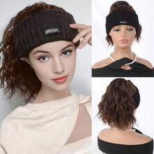 Synthetic Short Curly Ponytail Wig Hat, Natural Looking, With Adjustable Fluffy Knit Cap, Elastic Hair Band Wig Hat In Black, Gold, And Brown Colors - Multicolor - View 14