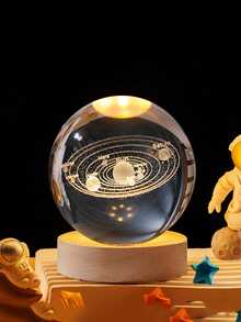 1个USB供电3D水晶球LED夜灯,带木质底座,家居及房间装饰夜灯,太阳系、月亮、星系、土星图案3D夜灯,室内桌面装饰灯,情人节及生日礼物,送给朋友和同学 - 黃色 - 查看 5