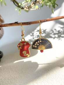 中式旗袍耳环套装，新年耳环，婚礼耳环，服装，扇子，女士耳环 - 國風 - 查看 8