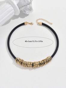 1pc Vintage Geometric Multi-Loop Leather Cord Necklace, Necklaces For Women - Gold - View 3