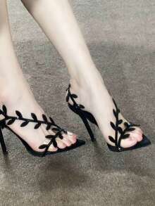 Giày sandal quai trong suốt đính đá hình rắn mới năm 2025, giày cao gót mũi nhọn màu đen gợi cảm dành cho nữ. - màu đen - Xem 5