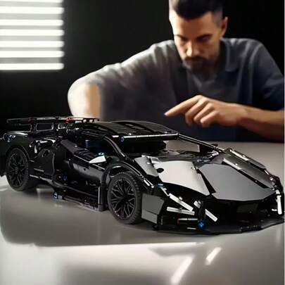 1288pcs Limited Edition Black Supercar Building Blocks Set, Movie Themed Trunk & Engine Model, Realistic Engine Design, Sturdy Structure, Suitable For Adult & Teen Collectors, Home/Office Decor, Birthday/Valentine's/Christmas/New Year/Easter Gift