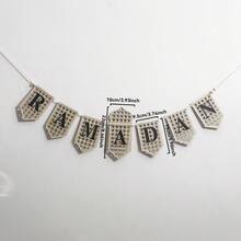 1pc Wooden Letter Banner, Boho Style Triangle Flag Garland, Hanging Party Decor, Pre-Strung Colorful Flags, Festival Celebration Sign, Elegant Patterned Wooden Banner, Reusable Indoor Event Decoration, Party Supplies, Fashionable Hanging Letter Garland, Suitable For Living Room, Dining Room And Entryway Backdrop