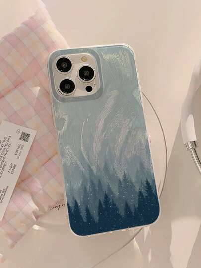 1个极简冬季限量版雪林图案防水防指纹防刮透明IMD软面光滑手机壳，适合作为生日、节日礼物送给朋友、家人、情侣或自己，兼容 17/17 Plus/17 Pro/17 Pro Max