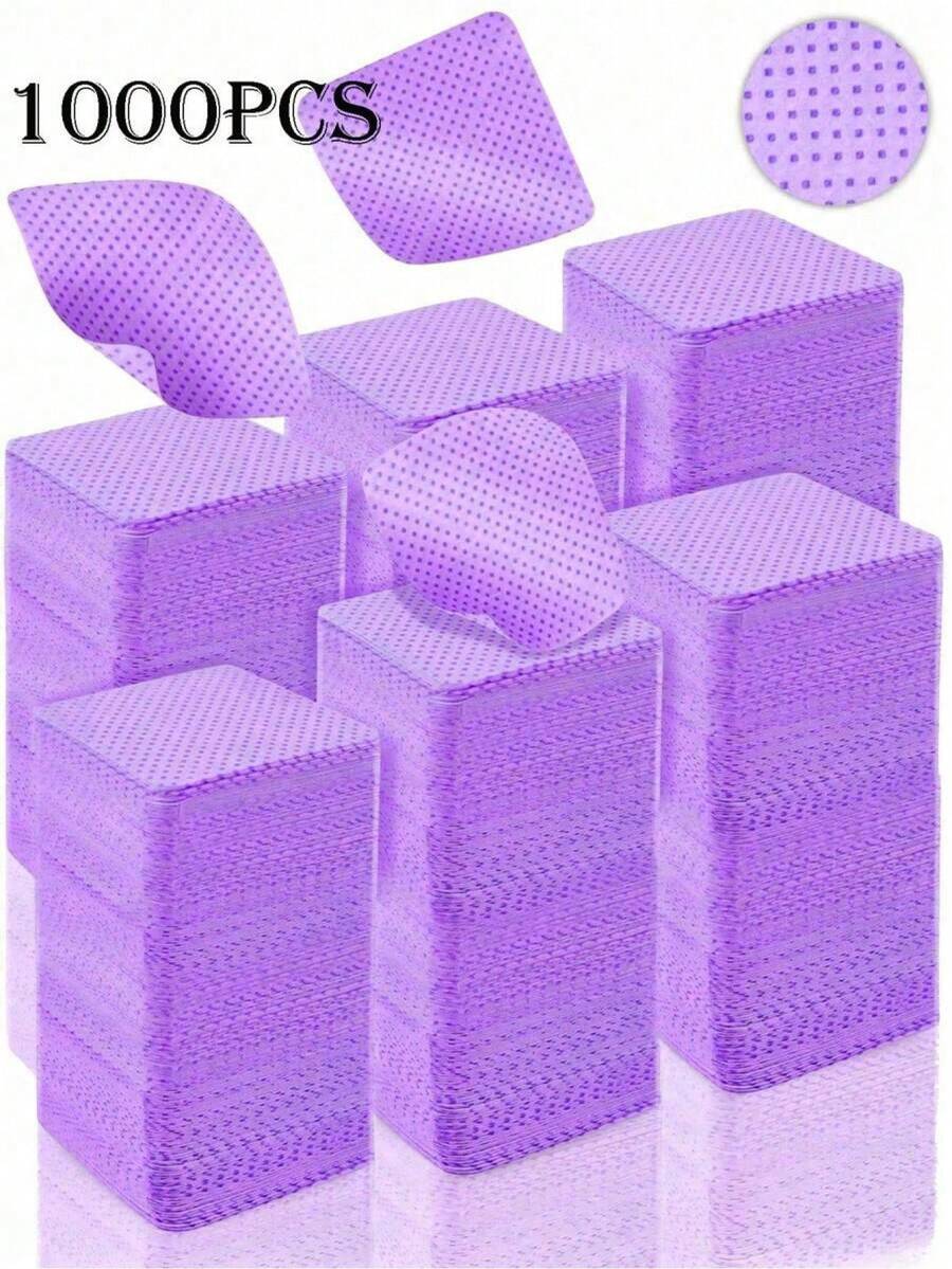 1000/200/100pcs Lint-Free Nail Wipes, Nail Polish Remover Pads, Soft Non-Woven Acetone Nail Polish Remover Pads For Nail Preparation And Gel Nail Polish Remover, Lint-Free Nail Glue Wipes, Lash Extension Wipes, Waterless Nail Supplies - Mauve Purple - View 1