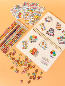 40/80件生日主题派对礼品套装，可爱有趣的生日铅笔、橡皮和贴纸套装，适合作为课堂奖励礼物、生日回礼、教室办公用品、派对礼品袋填充物，是送给朋友和家人的完美生日礼物。 - 彩色 - 查看 3