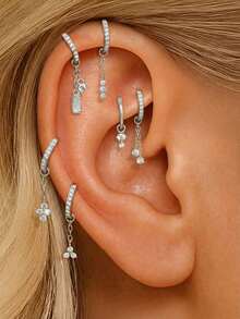 1 件四叶草吊坠 925 纯银耳坠双链简约珠宝婚礼派对珠宝礼物送给她的精美珠宝