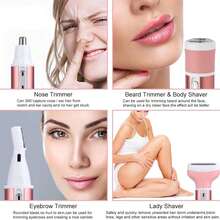 Kemei 4-In-1 Women's Electric Shaver - Painless Facial Hair Remover, Eyebrow Trimmer, Face Razor - USB Rechargeable Women's Shaver For Underarms, Legs, And Nose Hair, Portable Women's Hair Removal Device Set