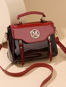 Túi xách nữ thời trang da bóng in họa tiết cá sấu [M], dây đeo rộng có thể điều chỉnh, túi đeo vai nhẹ, đa năng cho đi làm hàng ngày, du lịch, mua sắm. - Đỏ - Xem 10