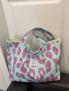 Fashionable Sweet & Cool Large Leopard Print Cloth Large Capacity Casual Shoulder Tote Shopping Bag - Blue - View 4