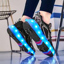 Teenagers' Casual Roller Skates With 4 Wheels, Detachable, LED Lights, 2-In-1 Skating & Walking, Fashionable & Cool, Holiday Gift - Black - View 9