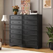 6 Drawer Dresser For Bedroom, 52'' Tall Grey Dresser With Deep Drawers, Modern Tall Dresser Farmhouse Wooden Dresser Chest Of Drawers For Living Room, Hallway, Entryway - 黑色 - 查看 4