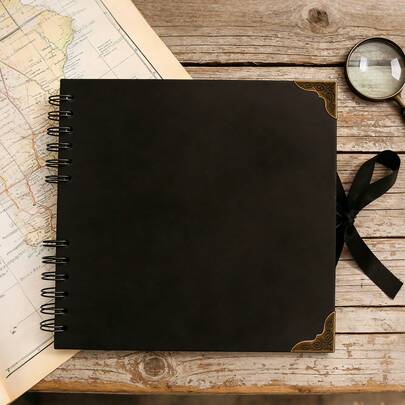 1pc 60-Page (30-Sheet) DIY Vintage Photo Album Scrapbook, Engagement Wedding Photo Album Craft, DIY Memory Book With Corner Protectors/Ribbon Closure/Angle Stickers, Thick Kraft Paper Durable, Creative Coil Scrapbook, Suitable For Pasting Photos, Handmade Decoration, Couples/Best Friends/Family Memoirs, Wedding/Graduation/Travel/Holiday Gifts, Suitable For Valentine's Day/New Year/Eid/Mother's Day/Father's Day