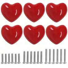 Ceramic Drawer Knobs Heart Shape Cabinet Dresser Pulls Handles With 3 Sized Screws, Kitchen Furniture Knobs For Closet Cupboard Wardrobe(Red Color) - Red - View 1
