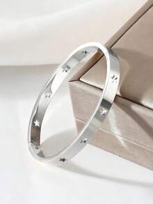 1 chiếc vòng tay hình ngôi sao năm cánh rỗng bằng thép không gỉ thời trang, thích hợp để đeo hàng ngày, trong các lễ hội, kỷ niệm, sinh nhật và là một lựa chọn quà tặng lý tưởng. - Ngôi sao năm cánh - Xem 7