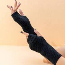 Women's Striped Knit Fingerless Gloves, Elastic Warm Touchscreen Gloves For Casual, Writing, Daily Use In Autumn/Winter - Multicolor - View 3