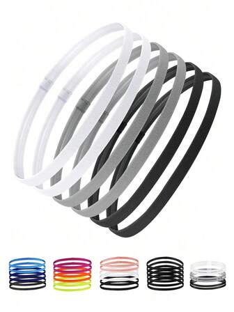 6 st tjocka, halkfria, elastiska sportpannband, unisex, stretchiga sportpannband, svettabsorberande, lämpliga för fitness och yoga