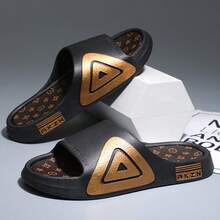 Men's Slippers, Special Printed Design, Soft Durable Non-Slip House Slippers, Suitable For Daily, Casual And Holiday Wear - Black Gold - View 1